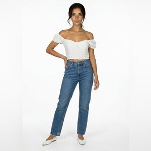 Billabong White Eyelet Puff Sleeve Bustier Crop Top Size M